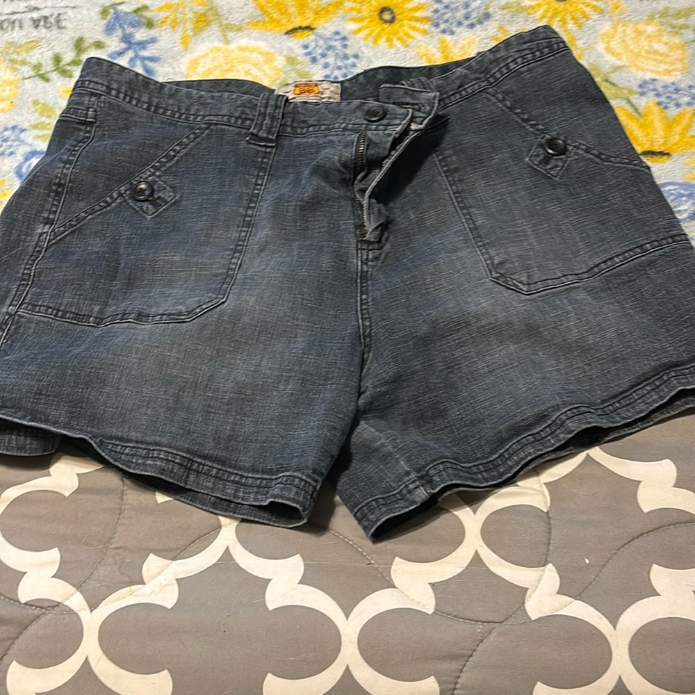 Black, slightly distressed, jean shorts